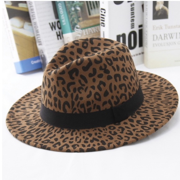 Brown Leopard Ribbon Wool Felt Fedora Hat - Picture 2 of 4